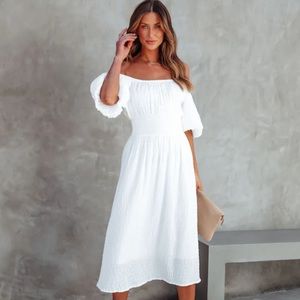 Vici Off the Shoulder White Midi Dress